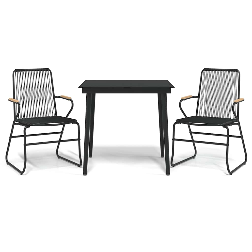 3 Piece Garden Dining Set Black PVC Rattan