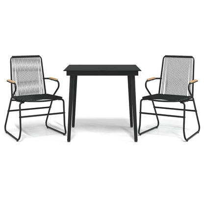 3 Piece Garden Dining Set Black PVC Rattan