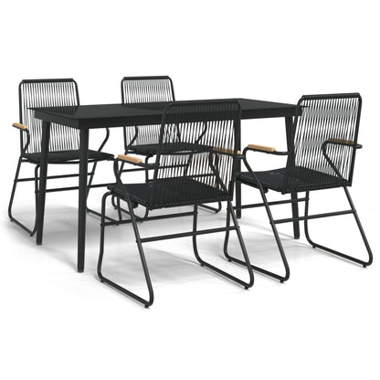 5 Piece Garden Dining Set Black PVC Rattan
