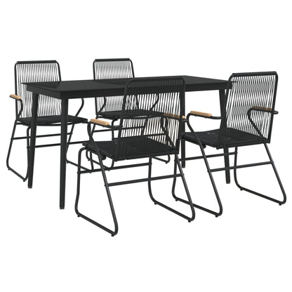 5 Piece Garden Dining Set Black PVC Rattan