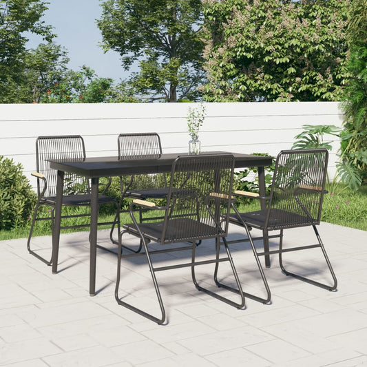 Garden Dining Set | Black | PVC Rattan, Powder-Coated Steel, Glass