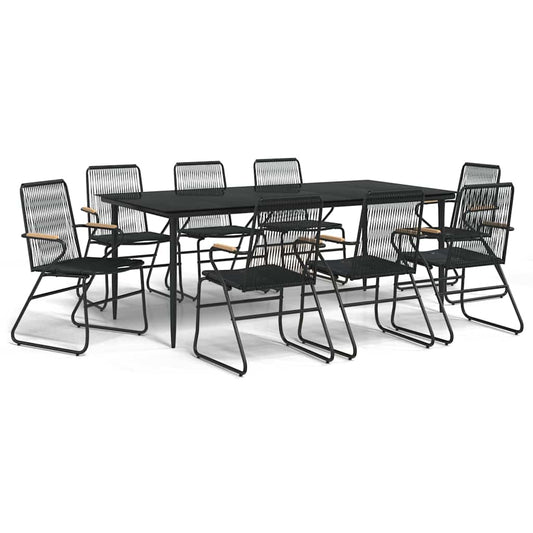 9 Piece Garden Dining Set Black PVC Rattan
