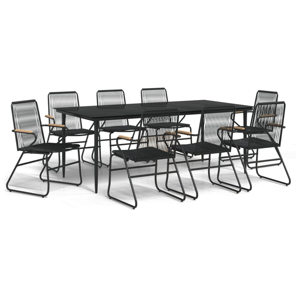 Garden Dining Set | Black | PVC rattan, powder-coated steel, glass