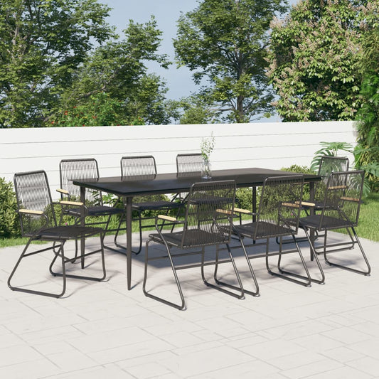 Garden Dining Set | Black | PVC rattan, powder-coated steel, glass