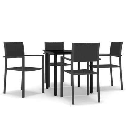 Garden Dining Set | Black | Powder-coated steel, plastic, glass