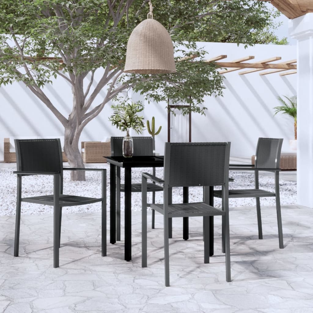 Garden Dining Set | Black | Powder-coated steel, plastic, glass