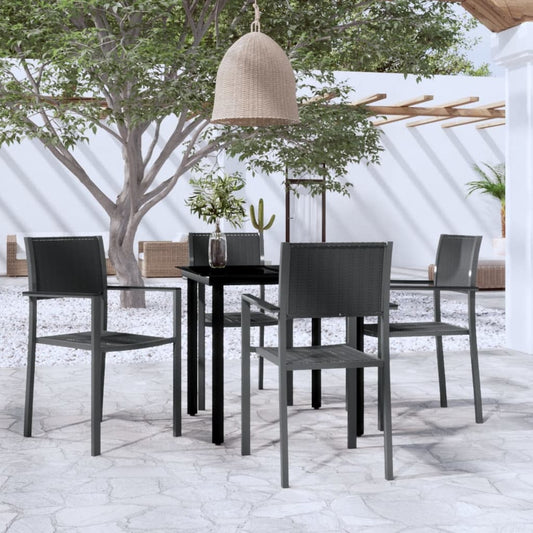 Garden Dining Set | Black | Powder-coated steel, plastic, glass