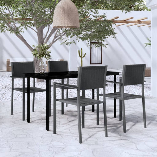 Garden Dining Set | Black | Powder-coated steel, plastic, glass