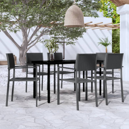 Garden Dining Set | Black | Powder-coated steel, glass, plastic | Large
