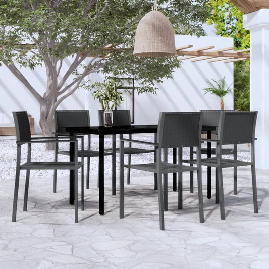 Garden Dining Set | Black | Powder-coated steel, glass, plastic | Large