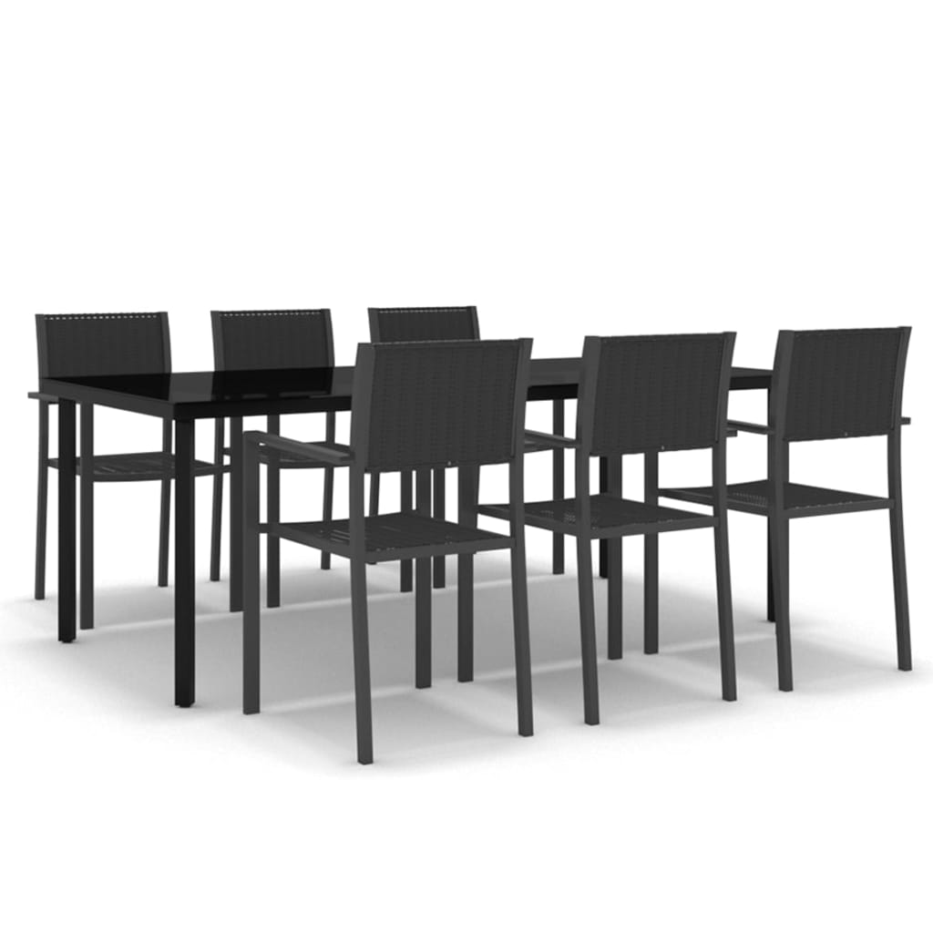 Garden Dining Set | Black | Powder-coated steel, tempered glass, plastic