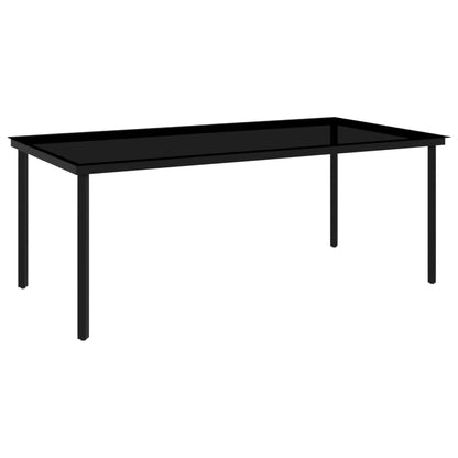 Garden Dining Set | Black | Powder-coated steel, tempered glass, plastic