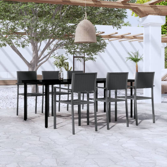 Garden Dining Set | Black | Powder-coated steel, tempered glass, plastic