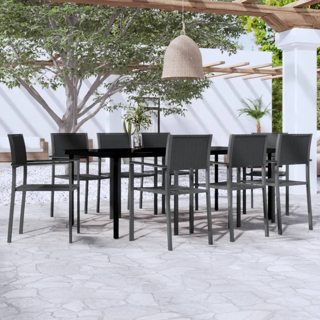 Garden Dining Set | Black | Powder-coated Steel | Large | Light Weight