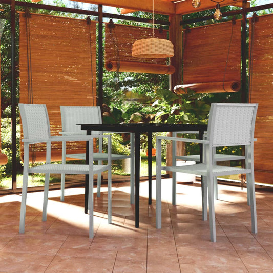 Garden Dining Set | White and Black | Powder-Coated Steel, Plastic