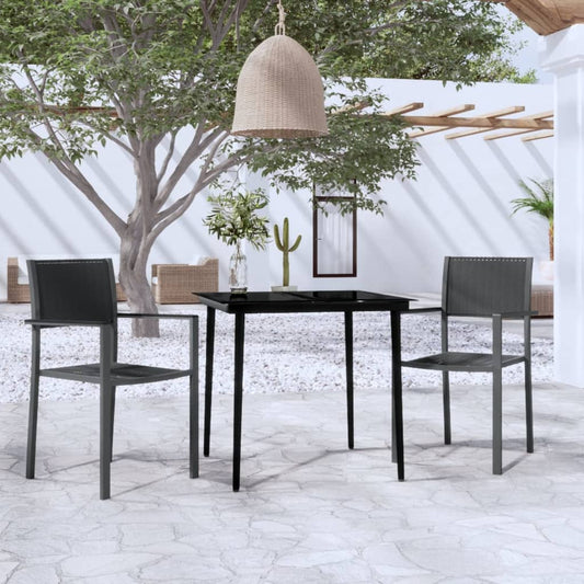 Garden Dining Set | Black | Powder-coated steel, glass, plastic