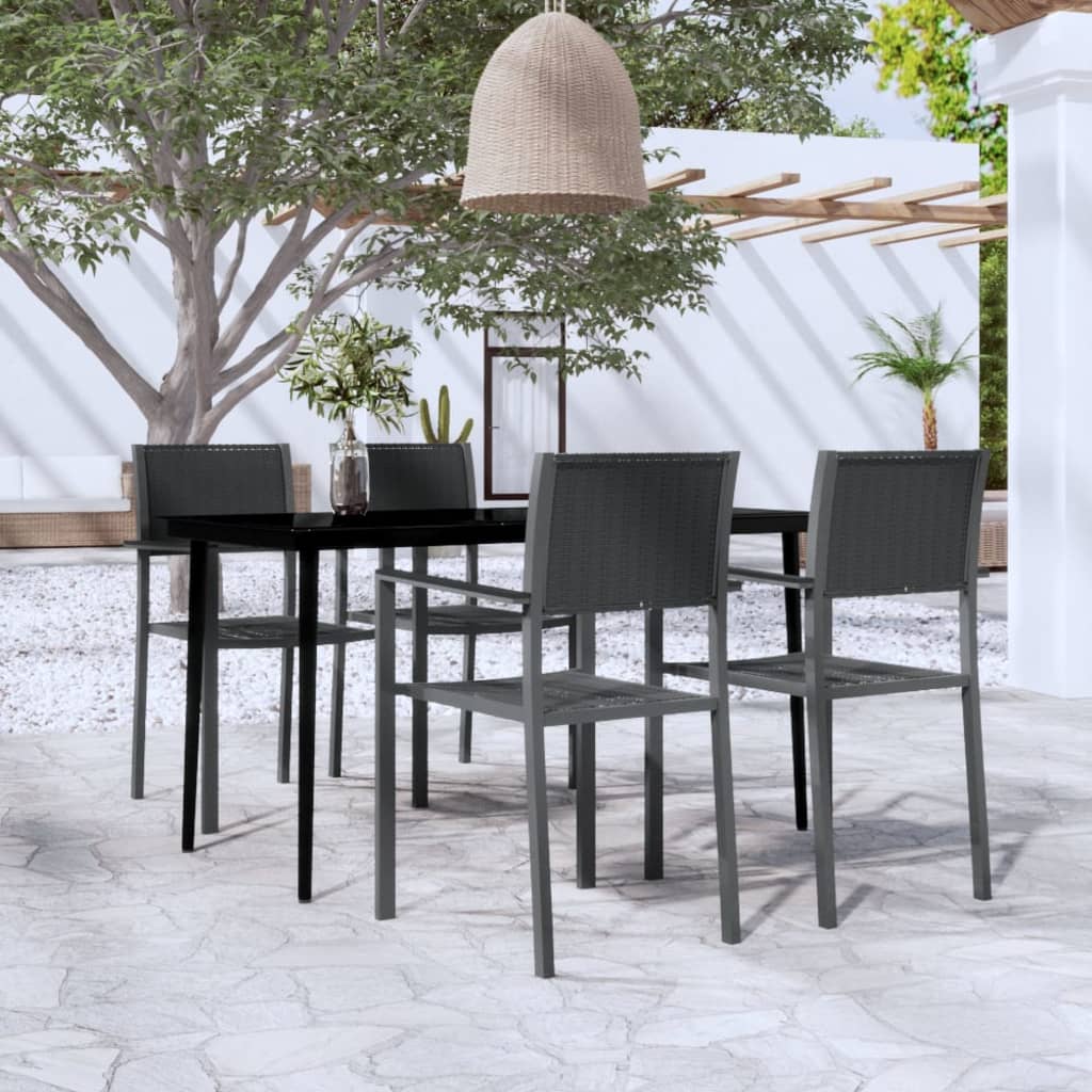 Garden Dining Set | Black | Powder-coated steel, glass, plastic
