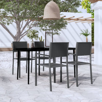 Garden Dining Set | Black | Powder-coated steel, glass, plastic