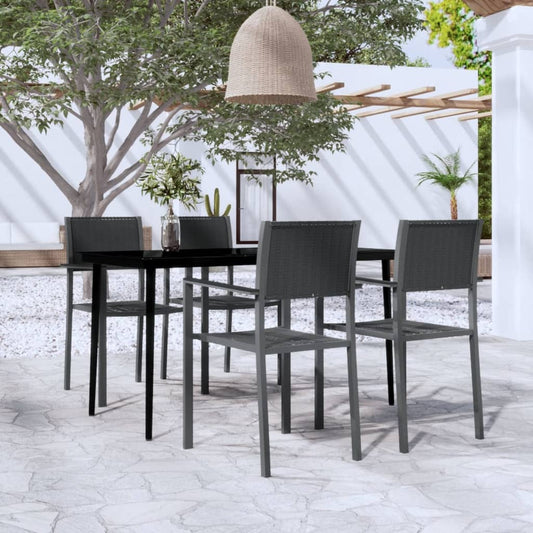 Garden Dining Set | Black | Powder-coated steel, glass, plastic