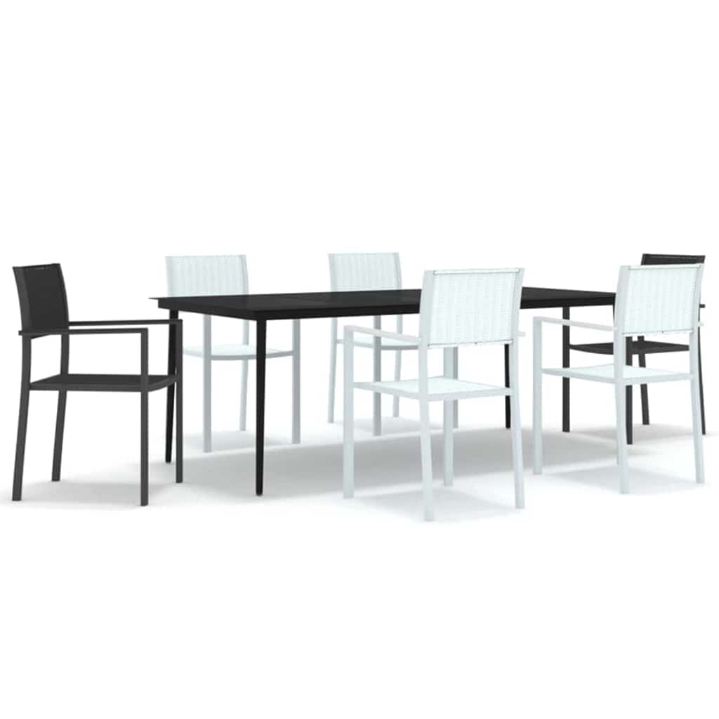 7 Piece Garden Dining Set Black and White