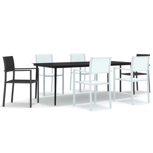 7 Piece Garden Dining Set Black and White