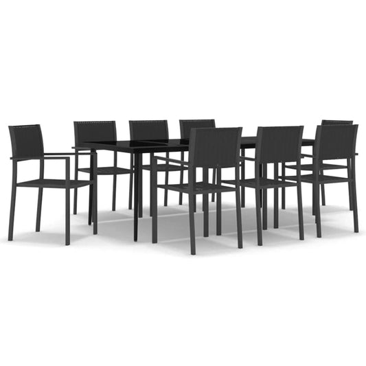 Garden Dining Set | Black | Powder-Coated Steel, Tempered Glass, Plastic