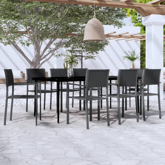 Garden Dining Set | Black | Powder-Coated Steel, Tempered Glass, Plastic