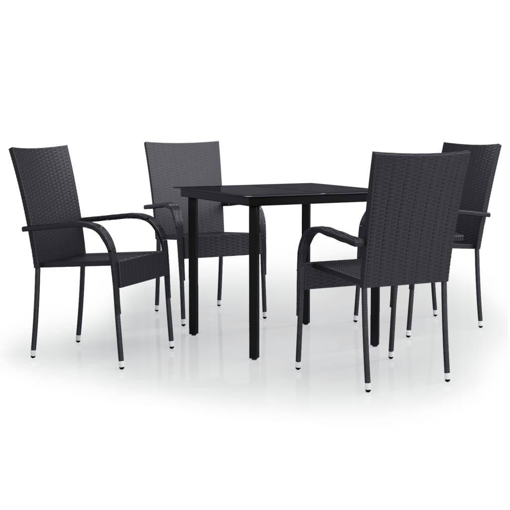 Garden Dining Set | Black | PE rattan, powder-coated steel, glass
