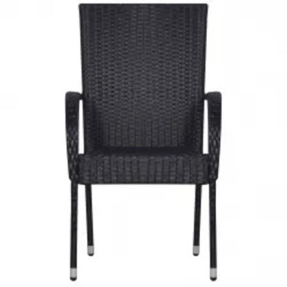 Garden Dining Set | Black | PE rattan, powder-coated steel, glass