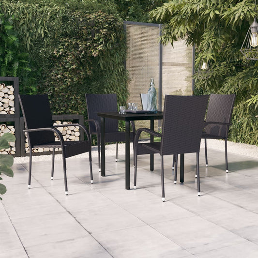 Garden Dining Set | Black | PE rattan, powder-coated steel, glass