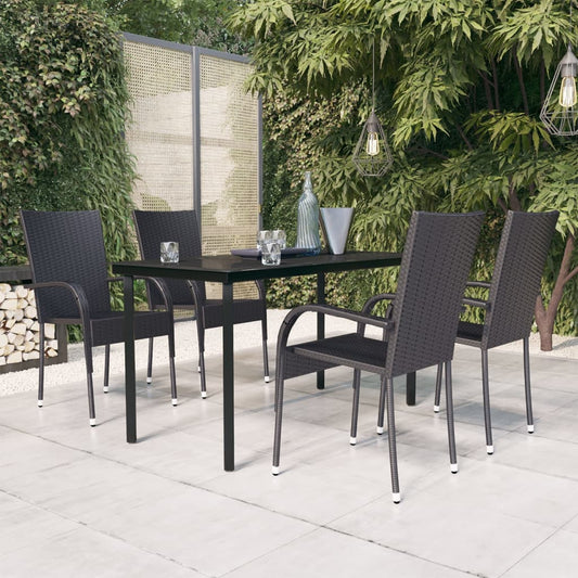 Garden Dining Set | Black | PE rattan, powder-coated steel, glass