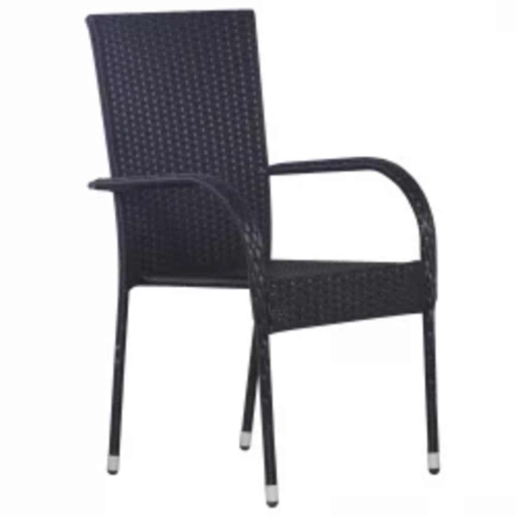 Garden Dining Set | Black | PE rattan, powder-coated steel, glass