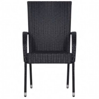 Garden Dining Set | Black | PE rattan, powder-coated steel, glass