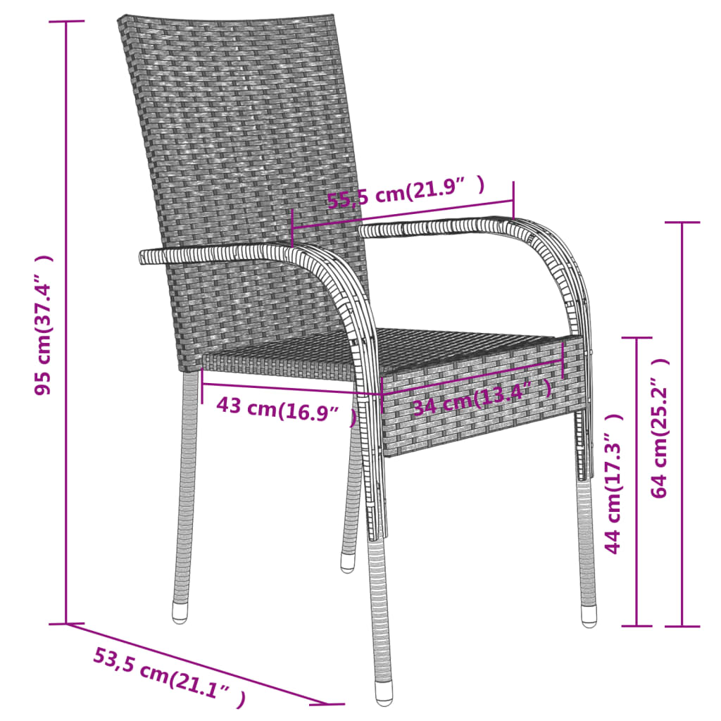 Garden Dining Set | Black | PE rattan, powder-coated steel, glass