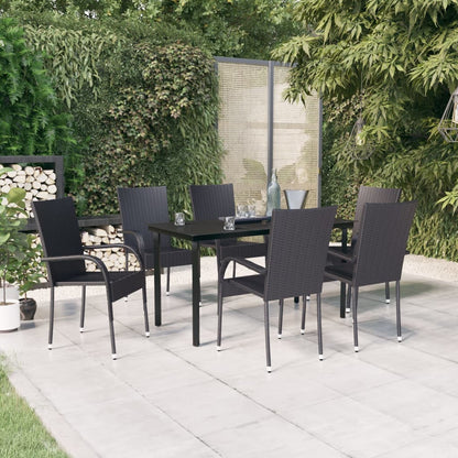 Garden Dining Set | Black | PE rattan, powder-coated steel, glass