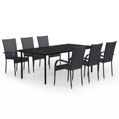 Garden Dining Set | Black | PE rattan, powder-coated steel, glass | Large
