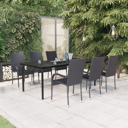 Garden Dining Set | Black | PE rattan, powder-coated steel, glass | Large