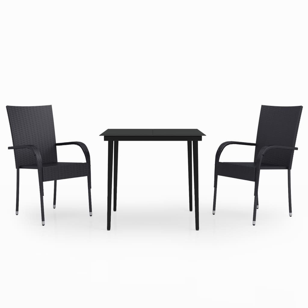 Garden Dining Set | Black | PE rattan, powder-coated steel, glass
