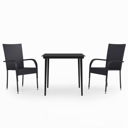 Garden Dining Set | Black | PE rattan, powder-coated steel, glass