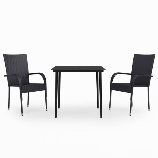 Garden Dining Set | Black | PE rattan, powder-coated steel, glass
