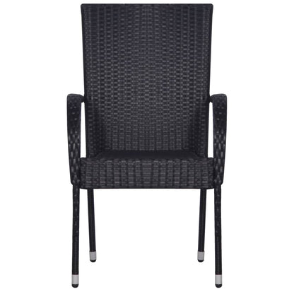 Garden Dining Set | Black | PE rattan, powder-coated steel, glass