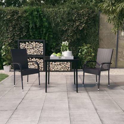 Garden Dining Set | Black | PE rattan, powder-coated steel, glass