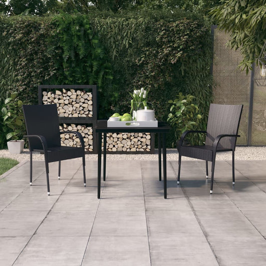 Garden Dining Set | Black | PE rattan, powder-coated steel, glass