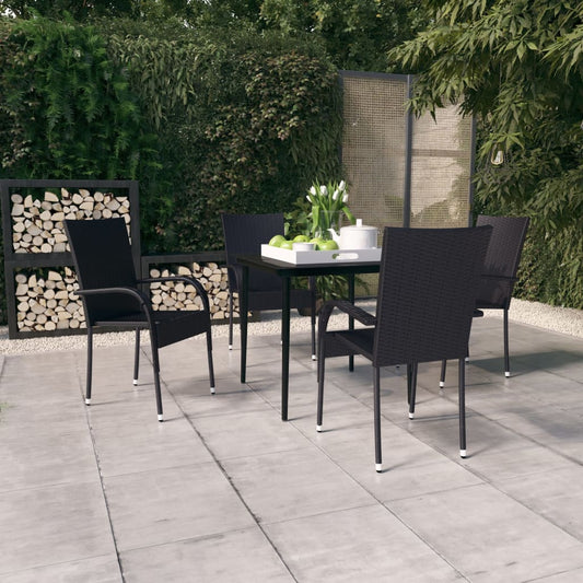 Garden Dining Set | Black | PE rattan, powder-coated steel, glass