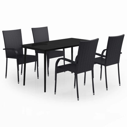 Garden Dining Set | Black | PE rattan, powder-coated steel, glass