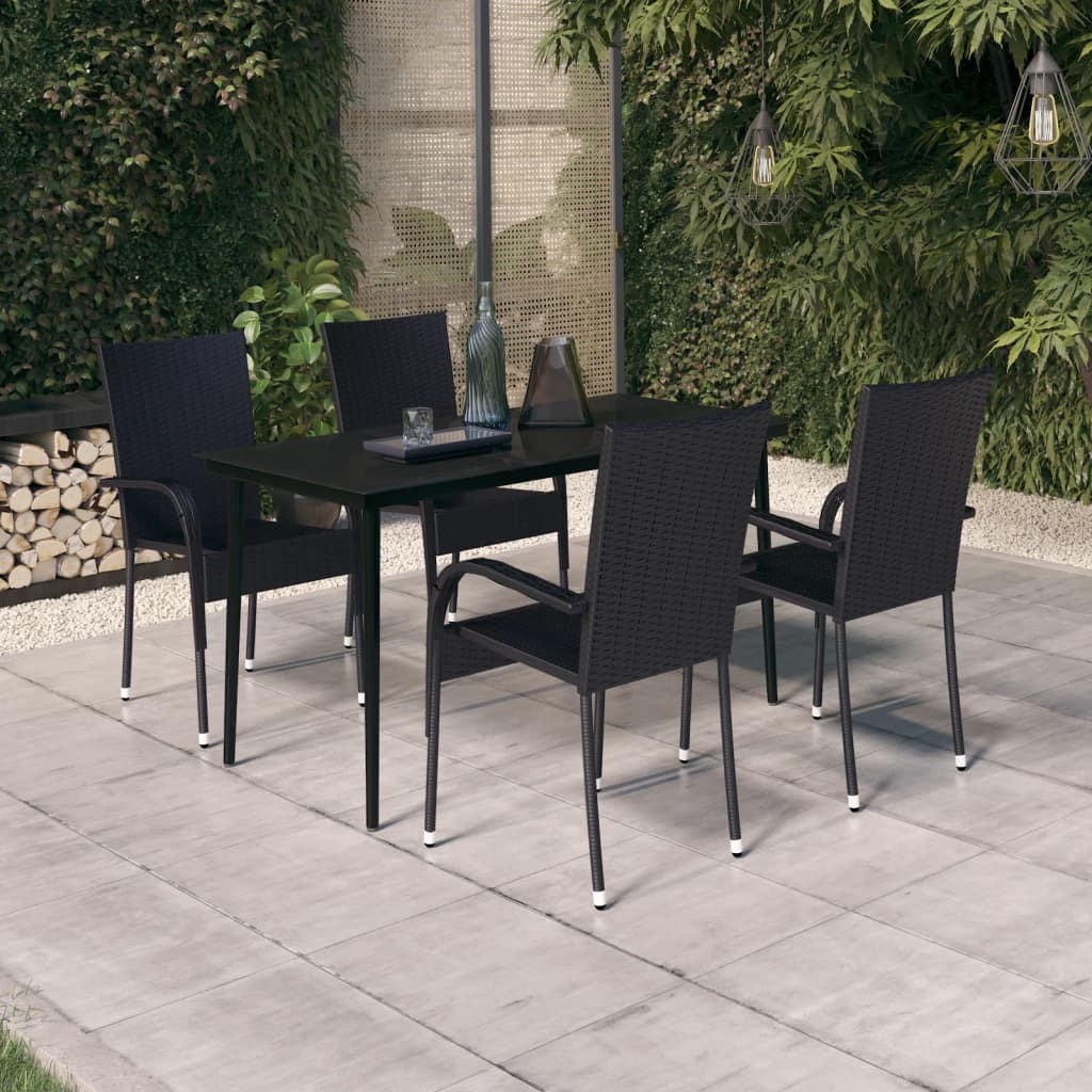 Garden Dining Set | Black | PE rattan, powder-coated steel, glass