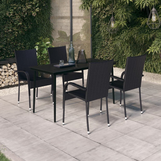 Garden Dining Set | Black | PE rattan, powder-coated steel, glass