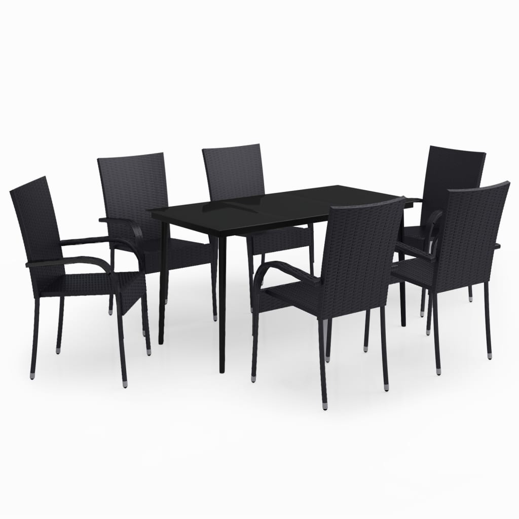 Garden Dining Set | Black | PE rattan, powder-coated steel, glass