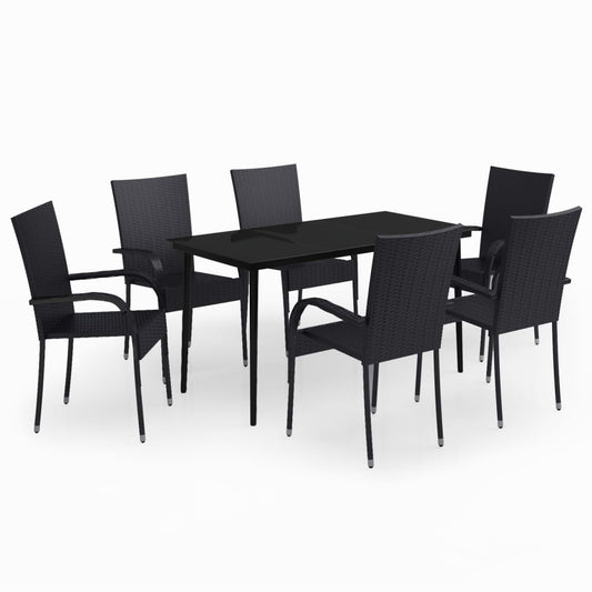 Garden Dining Set | Black | PE rattan, powder-coated steel, glass