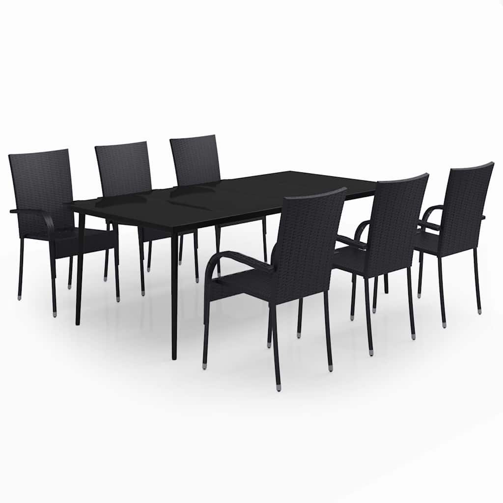 7 Piece Garden Dining Set Black